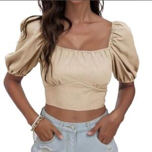 Tan crop top with tie back detail
NEVER WORN
